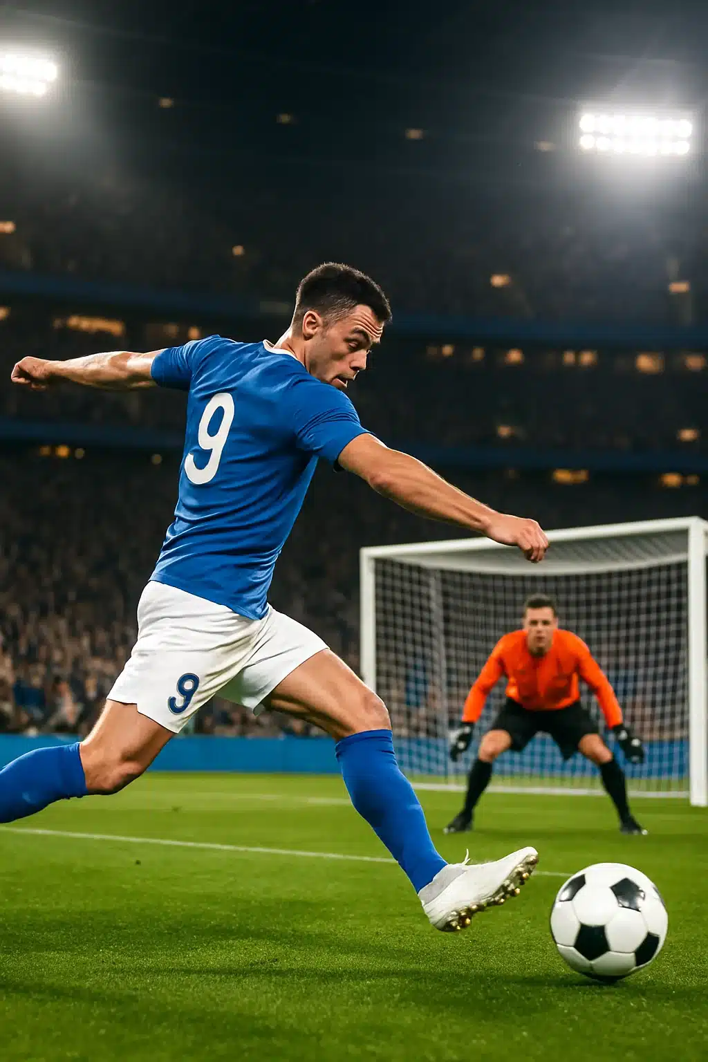 5 Powerful Soccer Finishing Drills For Every Soccer Ball Lover 3 soccer finishing drills player performing one touch shot on goal in stadium