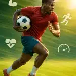 soccer fitness drills energetic soccer player sprinting with soccer ball and fitness icons