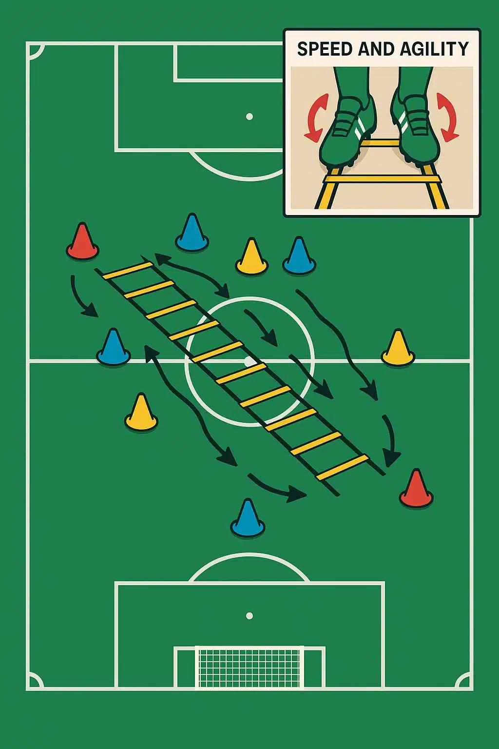 soccer goalkeeper drills footwork ladder setup and movement pattern diagram