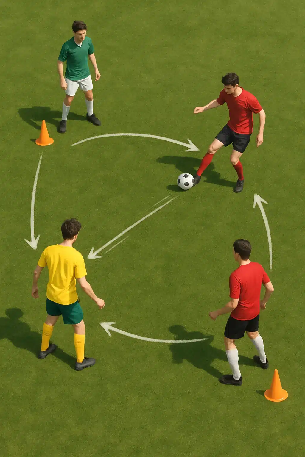 soccer passing drills overhead view of passing square drill with players passing around cones
