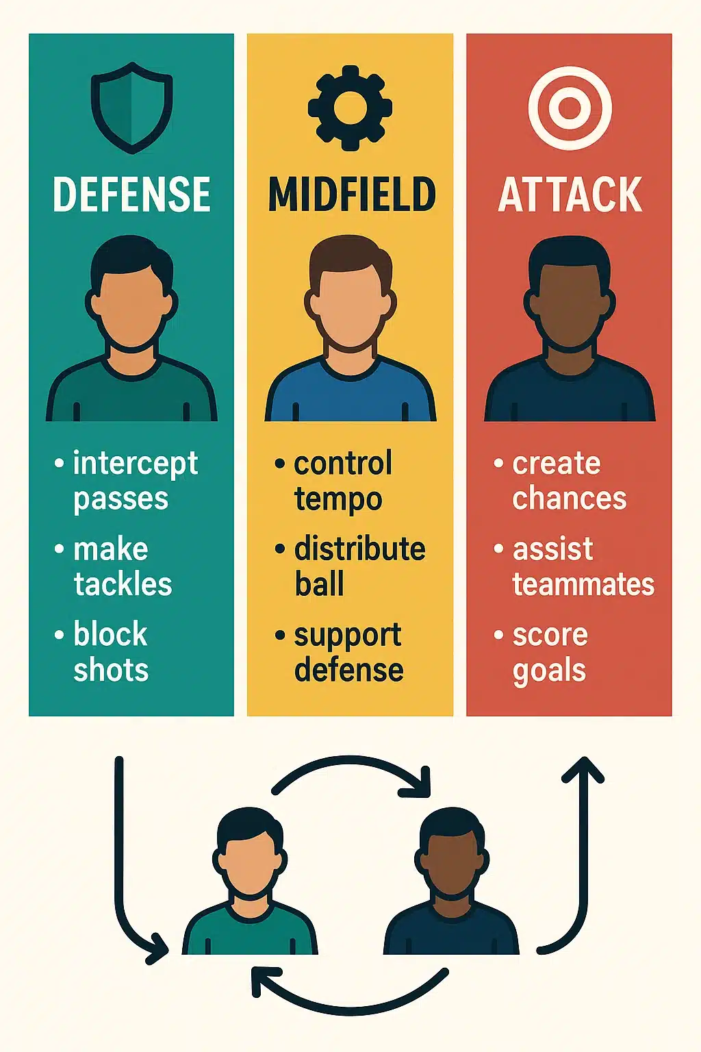 soccer positions explained infographic with defense midfield and attack roles
