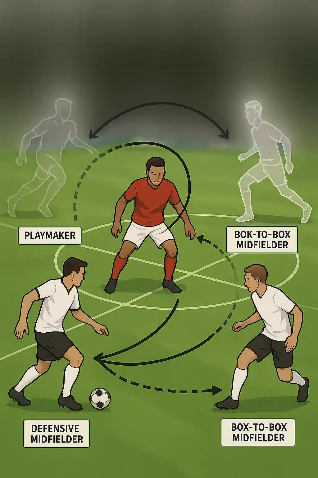 soccer positions explained midfielders roles illustrated passing lanes and tactics