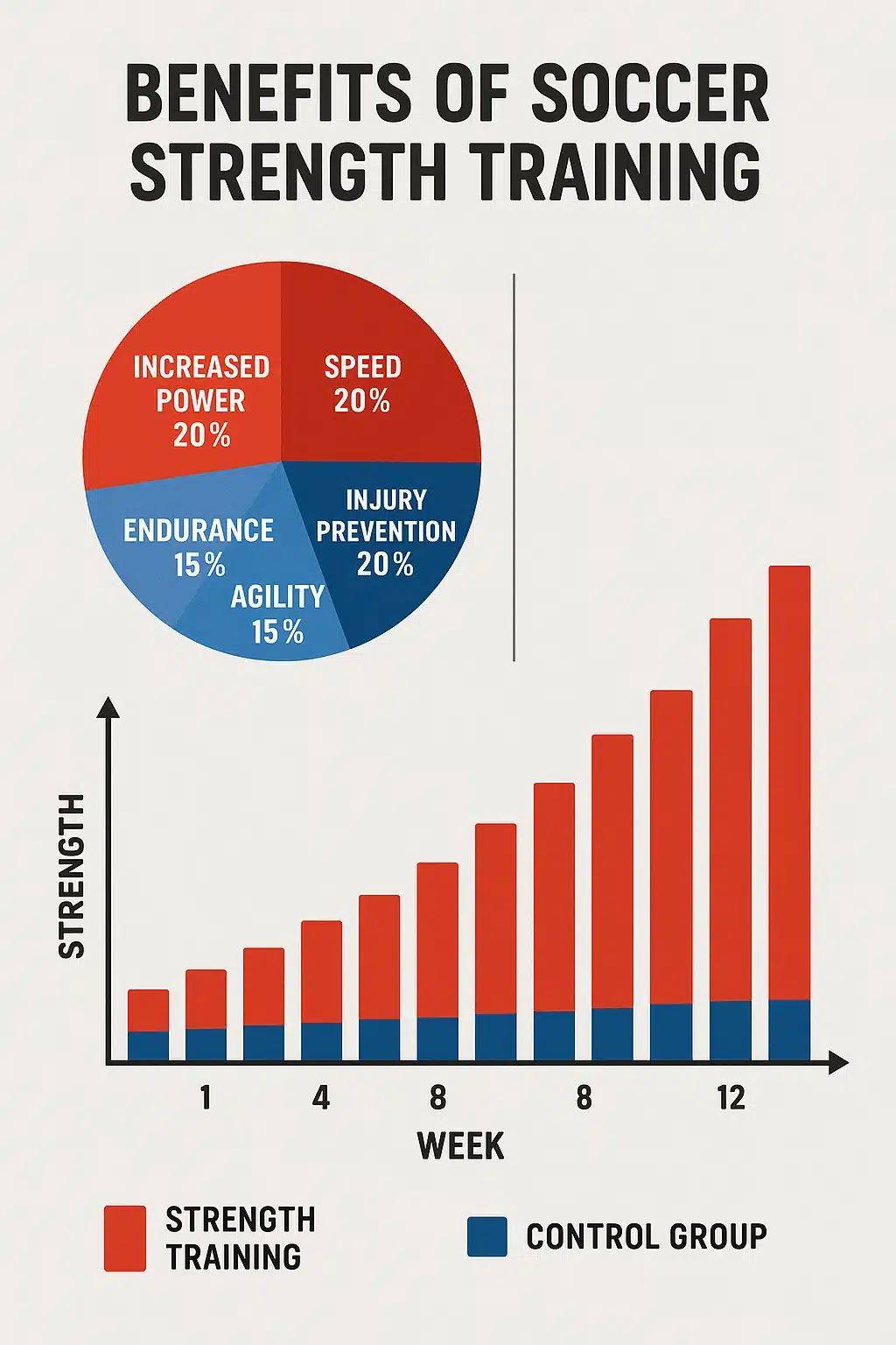 soccer strength training benefits chart showing power speed endurance and injury prevention