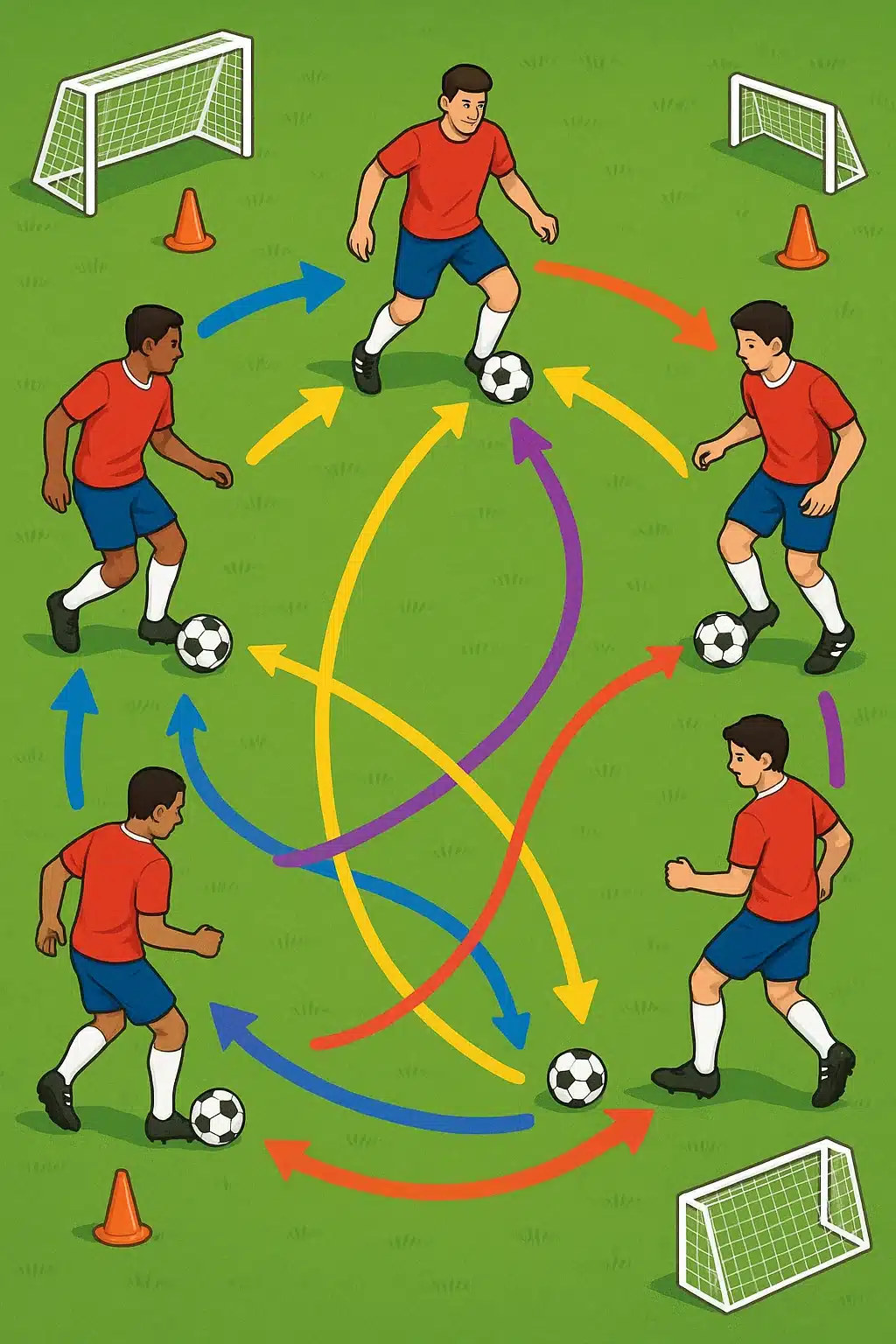 soccer warm up exercises diagram with players passing and jogging drills on field