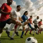 soccer warm up exercises energetic soccer players warming up on field with ball