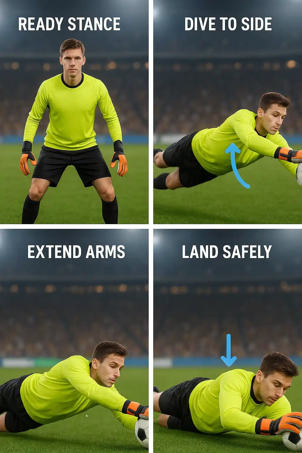 step by step soccer goalkeeper drills diving save technique from stance to landing